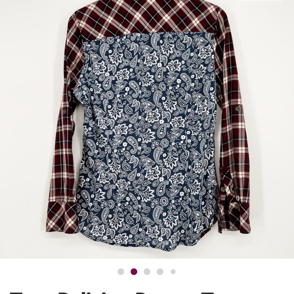 True Religion Burgundy Plaid Button Down Shirt Women Small - Picture 3 of 4